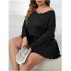 imageSOLY HUX Womens Plus Size Pajama Set Lettuce Trim Long Sleeve Sleepwear T Shirt Tops and Shorts LoungewearPlain Black