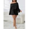 imageSOLY HUX Womens Plus Size Pajama Set Lettuce Trim Long Sleeve Sleepwear T Shirt Tops and Shorts LoungewearPlain Black