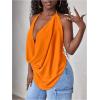imageSOLY HUX Womens Sexy Cowl Neck Tops Deep V Neck Draped Halter Tie Back Y2K Going Out Cami TopsPlain Orange