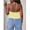 imageSOLY HUX Womens Sexy Cowl Neck Tops Deep V Neck Draped Halter Tie Back Y2K Going Out Cami TopsPlain Yellow