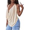 imageSOLY HUX Womens Sexy Cowl Neck Tops Deep V Neck Draped Halter Tie Back Y2K Going Out Cami TopsSolid Apricot