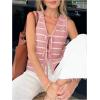 imageSOLY HUX Womens Sleeveless Striped Sweater Vest V Neck Tie Bow Crochet Knit Tank Tops Casual Loose CardiganPink Striped