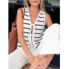 imageSOLY HUX Womens Sleeveless Striped Sweater Vest V Neck Tie Bow Crochet Knit Tank Tops Casual Loose CardiganWhite Striped