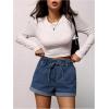 imageSOLY HUX Womens Summer Denim Shorts Drawstring Elastic Waist Straight Leg Jeans with PocketsMedium Wash