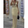 imageSOLY HUX Womens Tie Backless Maxi Halter Dress Deep V Neck Sleeveless Knit Elegant DressesPlain Khaki