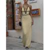 imageSOLY HUX Womens Tie Backless Maxi Halter Dress Deep V Neck Sleeveless Knit Elegant DressesPlain Khaki