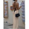 imageSOLY HUX Womens Tie Backless Maxi Halter Dress Deep V Neck Sleeveless Knit Elegant DressesPlain Light Brown