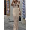 imageSOLY HUX Womens Tie Backless Maxi Halter Dress Deep V Neck Sleeveless Knit Elegant DressesPlain Light Brown