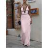 imageSOLY HUX Womens Tie Backless Maxi Halter Dress Deep V Neck Sleeveless Knit Elegant DressesPlain Pink