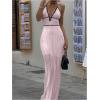 imageSOLY HUX Womens Tie Backless Maxi Halter Dress Deep V Neck Sleeveless Knit Elegant DressesPlain Pink