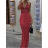 imageSOLY HUX Womens Tie Backless Maxi Halter Dress Deep V Neck Sleeveless Knit Elegant DressesPlain Red