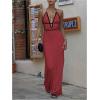 imageSOLY HUX Womens Tie Backless Maxi Halter Dress Deep V Neck Sleeveless Knit Elegant DressesPlain Red