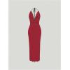 imageSOLY HUX Womens Tie Backless Maxi Halter Dress Deep V Neck Sleeveless Knit Elegant DressesPlain Red