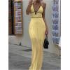 imageSOLY HUX Womens Tie Backless Maxi Halter Dress Deep V Neck Sleeveless Knit Elegant DressesPlain Yellow