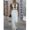 imageSOLY HUX Womens Tie Backless Maxi Halter Dress Deep V Neck Sleeveless Knit Elegant DressesSolid White