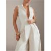 imageSOLY HUX Womens Zipper Front Wide Leg Jumpsuit Summer Mock Neck Sleeveless Elegant RomperPlain Apricot