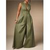 imageSOLY HUX Womens Zipper Front Wide Leg Jumpsuit Summer Mock Neck Sleeveless Elegant RomperPure Army Green