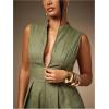 imageSOLY HUX Womens Zipper Front Wide Leg Jumpsuit Summer Mock Neck Sleeveless Elegant RomperPure Army Green