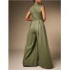 imageSOLY HUX Womens Zipper Front Wide Leg Jumpsuit Summer Mock Neck Sleeveless Elegant RomperPure Army Green