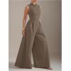 imageSOLY HUX Womens Zipper Front Wide Leg Jumpsuit Summer Mock Neck Sleeveless Elegant RomperPure Brown