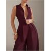 imageSOLY HUX Womens Zipper Front Wide Leg Jumpsuit Summer Mock Neck Sleeveless Elegant RomperPure Burgundy