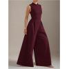 imageSOLY HUX Womens Zipper Front Wide Leg Jumpsuit Summer Mock Neck Sleeveless Elegant RomperPure Burgundy