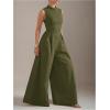 imageSOLY HUX Womens Zipper Front Wide Leg Jumpsuit Summer Mock Neck Sleeveless Elegant RomperPure Dark Army Green