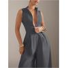 imageSOLY HUX Womens Zipper Front Wide Leg Jumpsuit Summer Mock Neck Sleeveless Elegant RomperPure Dark Grey