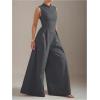 imageSOLY HUX Womens Zipper Front Wide Leg Jumpsuit Summer Mock Neck Sleeveless Elegant RomperPure Dark Grey