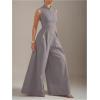 imageSOLY HUX Womens Zipper Front Wide Leg Jumpsuit Summer Mock Neck Sleeveless Elegant RomperPure Grey
