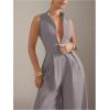 imageSOLY HUX Womens Zipper Front Wide Leg Jumpsuit Summer Mock Neck Sleeveless Elegant RomperPure Grey