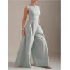 imageSOLY HUX Womens Zipper Front Wide Leg Jumpsuit Summer Mock Neck Sleeveless Elegant RomperPure Light Grey