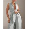 imageSOLY HUX Womens Zipper Front Wide Leg Jumpsuit Summer Mock Neck Sleeveless Elegant RomperPure Light Grey