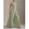 imageSOLY HUX Womens Zipper Front Wide Leg Jumpsuit Summer Mock Neck Sleeveless Elegant RomperPure Mint Green