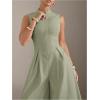 imageSOLY HUX Womens Zipper Front Wide Leg Jumpsuit Summer Mock Neck Sleeveless Elegant RomperPure Mint Green