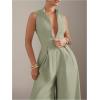 imageSOLY HUX Womens Zipper Front Wide Leg Jumpsuit Summer Mock Neck Sleeveless Elegant RomperPure Mint Green