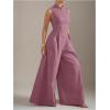imageSOLY HUX Womens Zipper Front Wide Leg Jumpsuit Summer Mock Neck Sleeveless Elegant RomperPure Purple