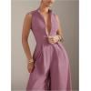 imageSOLY HUX Womens Zipper Front Wide Leg Jumpsuit Summer Mock Neck Sleeveless Elegant RomperPure Purple