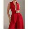 imageSOLY HUX Womens Zipper Front Wide Leg Jumpsuit Summer Mock Neck Sleeveless Elegant RomperPure Red