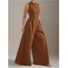 imageSOLY HUX Womens Zipper Front Wide Leg Jumpsuit Summer Mock Neck Sleeveless Elegant RomperPure Rust Brown
