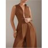imageSOLY HUX Womens Zipper Front Wide Leg Jumpsuit Summer Mock Neck Sleeveless Elegant RomperPure Rust Brown