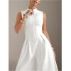 imageSOLY HUX Womens Zipper Front Wide Leg Jumpsuit Summer Mock Neck Sleeveless Elegant RomperPure White