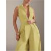 imageSOLY HUX Womens Zipper Front Wide Leg Jumpsuit Summer Mock Neck Sleeveless Elegant RomperPure Yellow