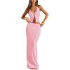 imageSOLY HUX Womens 2 Piece Evening Party Outfit Elegant Split Hem Halter Crop Top and Maxi Skirt SetPlain Pink