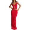 imageSOLY HUX Womens 2 Piece Evening Party Outfit Elegant Split Hem Halter Crop Top and Maxi Skirt SetPlain Red