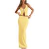 imageSOLY HUX Womens 2 Piece Evening Party Outfit Elegant Split Hem Halter Crop Top and Maxi Skirt SetPlain Yellow