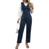imageSOLY HUX Womens 2 Piece Outfits V Neck Button Down Sleeveless Blazer Vest and Pants Work Office SetBlue Striped