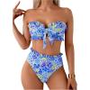 imageSOLY HUX Womens Bandeau Bikini Set Tie Knot Front Frill Strapless High Waisted Bathing Suit Two Piece SwimsuitBlue Flower
