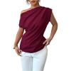 imageSOLY HUX Womens Blouse Ruched Off The Shoulder Short Sleeve Asymmetric Neck Summer TopsPlain Burgundy