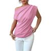 imageSOLY HUX Womens Blouse Ruched Off The Shoulder Short Sleeve Asymmetric Neck Summer TopsPlain Pink